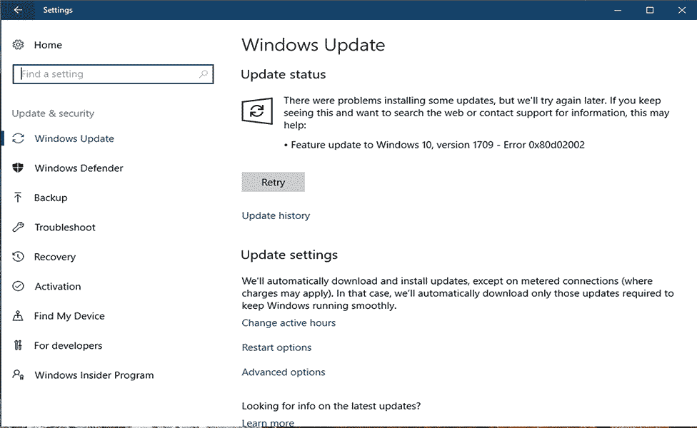 Windows Update Fehler 0x80d02002 entfernen
