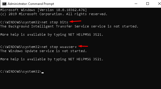 Fehler 0x8024a105 in Windows 10