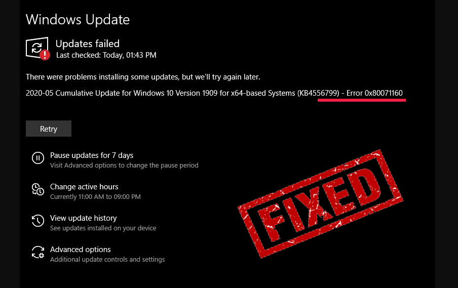 Windows 10 Aktualisieren Fehlers 0x80071160