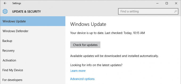 Windows Aktualisieren -Seite