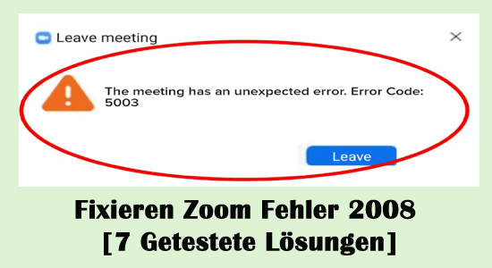 Das Meeting hat einen unerwarteten Fehler: Fehlercode: 2008