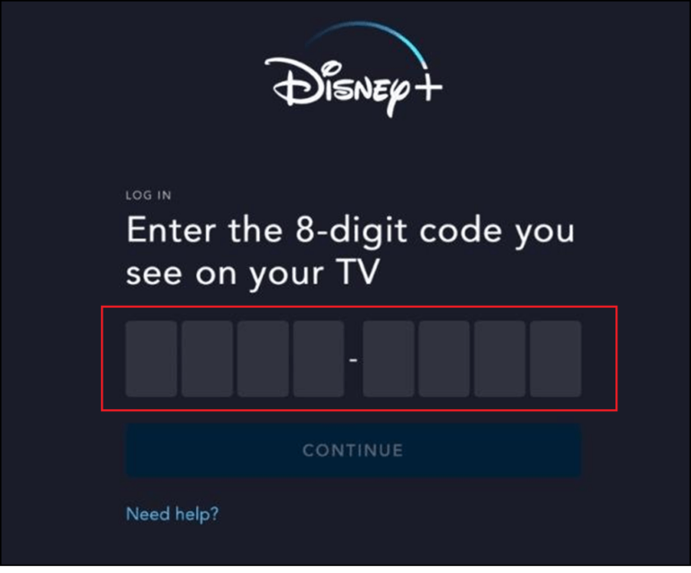 Disneyplus.com Login/Beginn 8-stelliger Code
